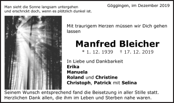 Traueranzeige von Manfred Bleicher