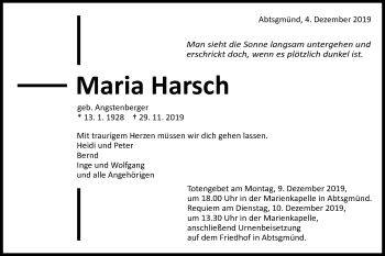 Traueranzeige von Maria Harsch von Schwäbische Post