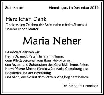 Traueranzeige von Maria Neher von Schwäbische Post