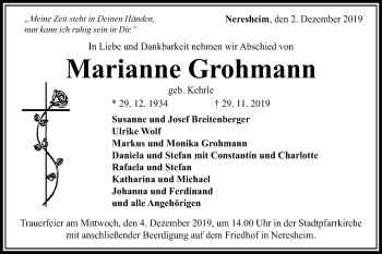 Traueranzeige von Marianne Grohmann von Schwäbische Post