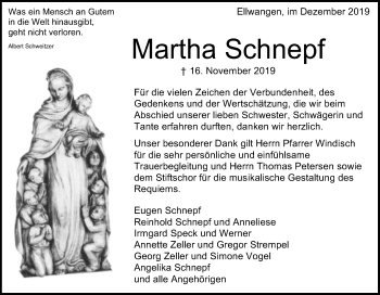 Traueranzeige von Martha Schnepf von Schwäbische Post