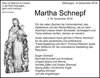 Traueranzeige von Martha Schnepf