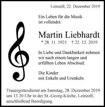 Traueranzeige von Martin Liebhardt von Gmünder Tagespost