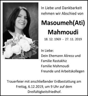 Traueranzeige von Masoumeh Mahmoudi von Gmünder Tagespost