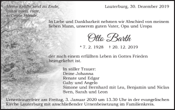 Traueranzeige von Otto Barth von Schwäbische Post