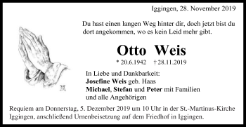 Traueranzeige von Otto Weis