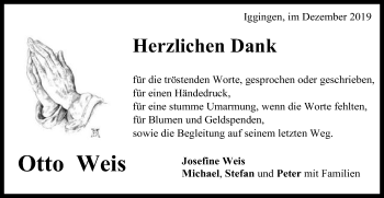 Traueranzeige von Otto Weis