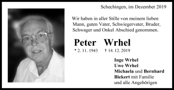 Traueranzeige von Peter Wrhel