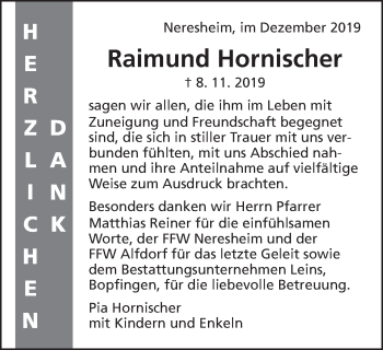 Traueranzeige von Raimund Hornischer von Schwäbische Post