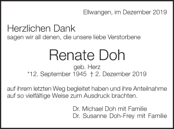 Traueranzeige von Renate Doh