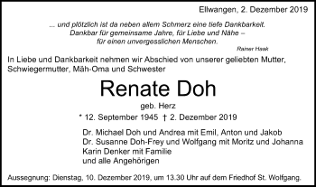 Traueranzeige von Renate Doh