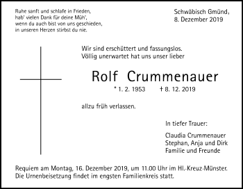 Traueranzeige von Rolf Crummenauer