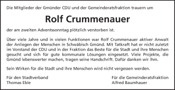 Traueranzeige von Rolf Crummenauer