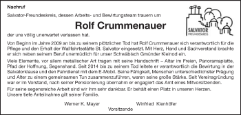Traueranzeige von Rolf Crummenauer von Gmünder Tagespost