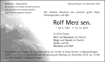 Traueranzeige von Rolf Merz Merz sen. von Schwäbische Post