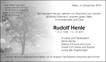 Traueranzeige von Rudolf Henle von Schwäbische Post