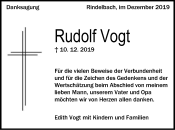 Traueranzeige von Rudolf Vogt von Schwäbische Post