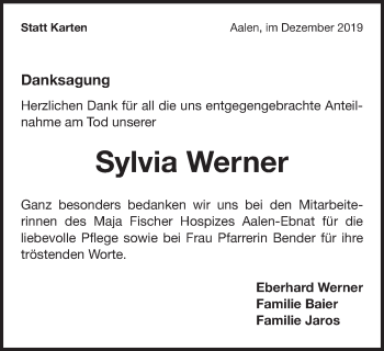 Traueranzeige von Sylvia Werner von Schwäbische Post