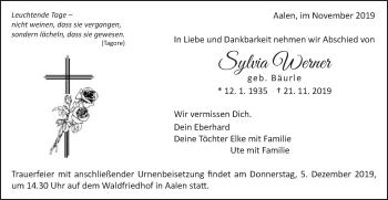 Traueranzeige von Sylvia Werner von Schwäbische Post