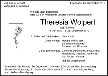 Traueranzeige von Theresia Wolpert