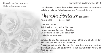 Traueranzeige von Therresia Streicher von Gmünder Tagespost