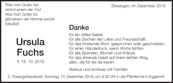 Traueranzeige von Ursula Fuchs von Schwäbische Post