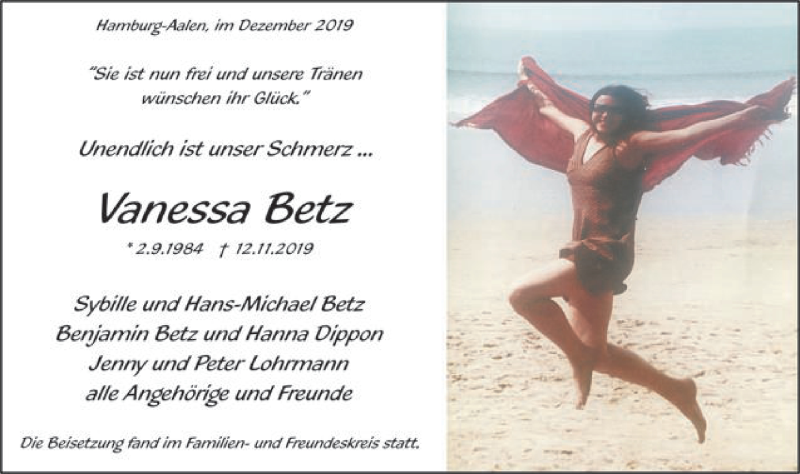  Traueranzeige für Vanessa betz vom 11.12.2019 aus Schwäbische Post