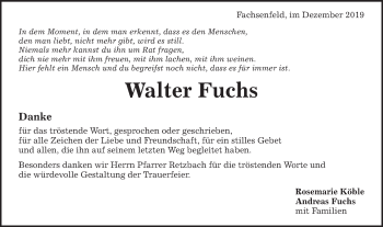 Traueranzeige von Walter Fuchs von Schwäbische Post