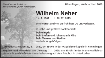 Traueranzeige von Wilhelm Neher von Schwäbische Post