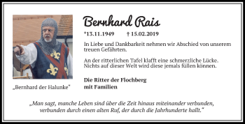 Traueranzeige von Bernhard Rais von Schwäbische Post