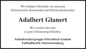 Traueranzeige von Adalbert Glanert