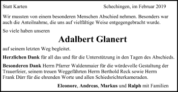 Traueranzeige von Adalbert Glanert von Gmünder Tagespost