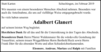 Traueranzeige von Adalbert Glanert