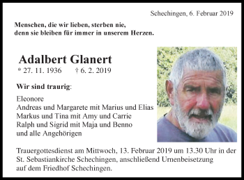 Traueranzeige von Adalbert Glanert von Gmünder Tagespost
