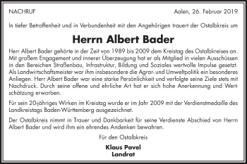 Traueranzeige von Albert Bader von Gmünder Tagespost