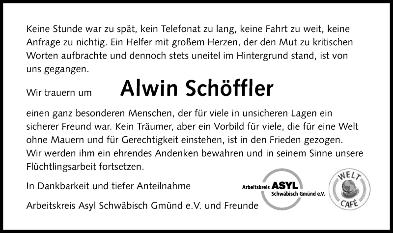  Traueranzeige für Alwin Schöffler vom 15.02.2019 aus Gmünder Tagespost