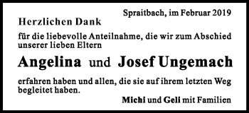 Traueranzeige von Angelina und Josef Ungemach  von Gmünder Tagespost