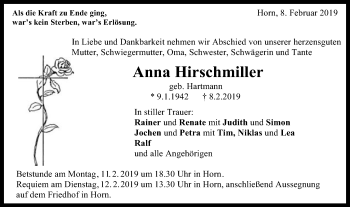 Traueranzeige von Anna Hirschmiller von Gmünder Tagespost
