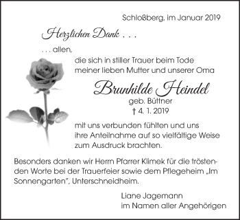 Traueranzeige von Brunhilde Heindel von Bopfinger Stadtanzeiger