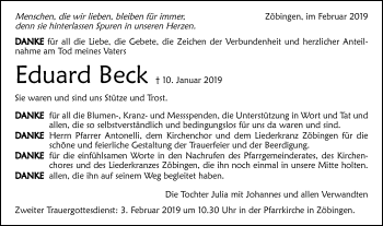 Traueranzeige von Eduard Beck von Schwäbische Post