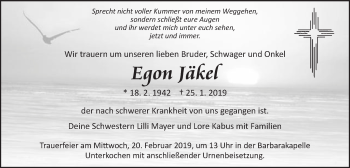 Traueranzeige von Egon Jäkel von Schwäbische Post