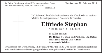 Traueranzeige von Elfriede Stephan von Schwäbische Post