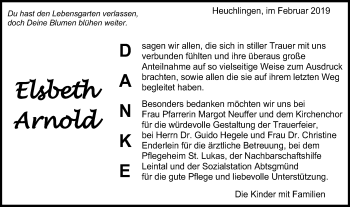 Traueranzeige von Elsbeth Arnold von Schwäbische Post