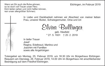 Traueranzeige von Elvira Bullinger von Schwäbische Post