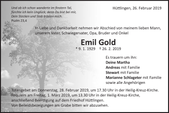 Traueranzeige von Emil Gold von Schwäbische Post