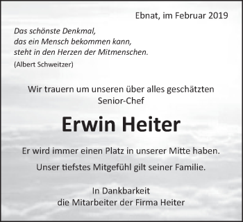 Traueranzeige von Erwin Heiter von Schwäbische Post