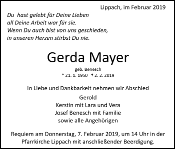 Traueranzeige von Gerda Mayer von Schwäbische Post