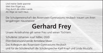 Traueranzeige von Gerhard Frey von Gmünder Tagespost