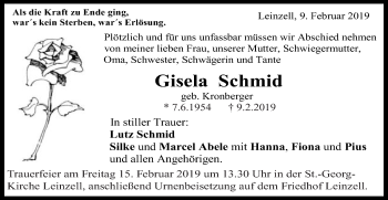 Traueranzeige von Gisela Schmid von Gmünder Tagespost