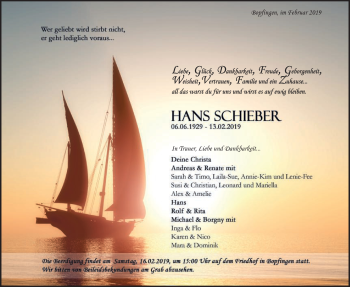 Traueranzeige von Hans Schieber von Schwäbische Post